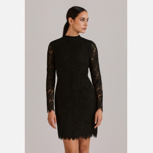 NWT Ganni Dress Everdale Lace Floral Lined Long Sleeve Mini Dress Black Size 42 - Picture 1 of 7